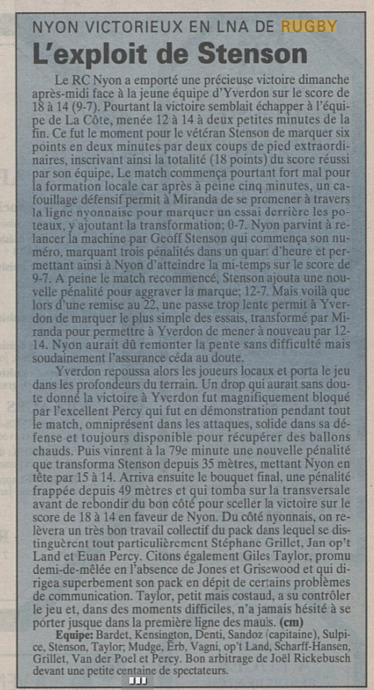 Nyon 18 - Yverdon 14