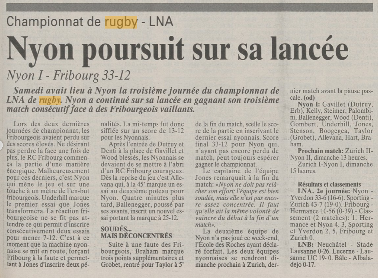 Nyon 33 - Fribourg 12
